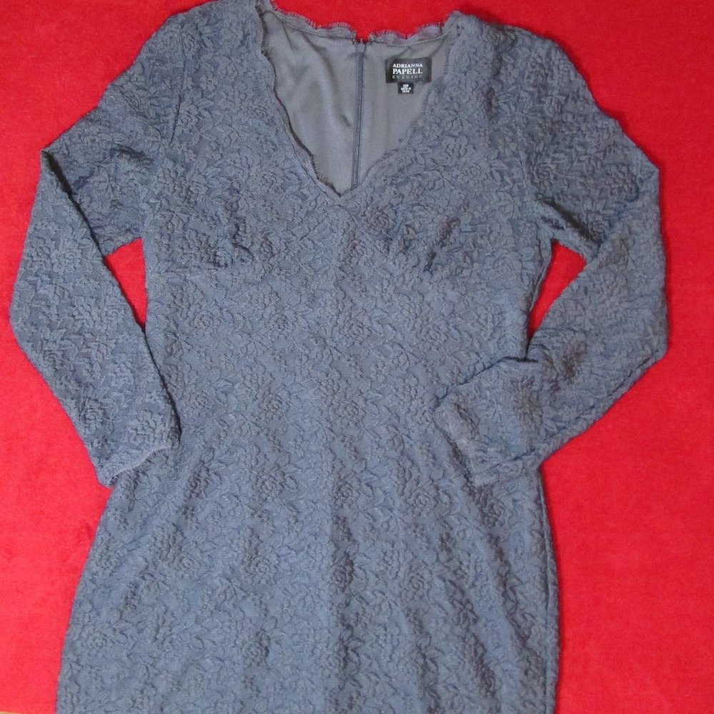 Adrianna Papell Evening Gray Lace Midi Dress